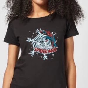 Image of Marvel The Amazing Spider-Man Snowflake Web Womens Christmas T-Shirt - Black