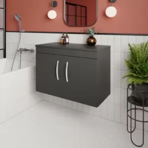 Image of Nuie - Athena Wall Hung 2-Door Vanity Unit and Worktop 800mm Wide - Gloss Grey