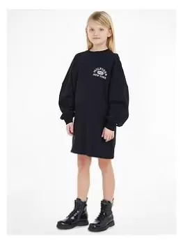 Image of Tommy Hilfiger Girls Varsity Sweat Dress - Desert Sky, Navy, Size 10 Years, Women