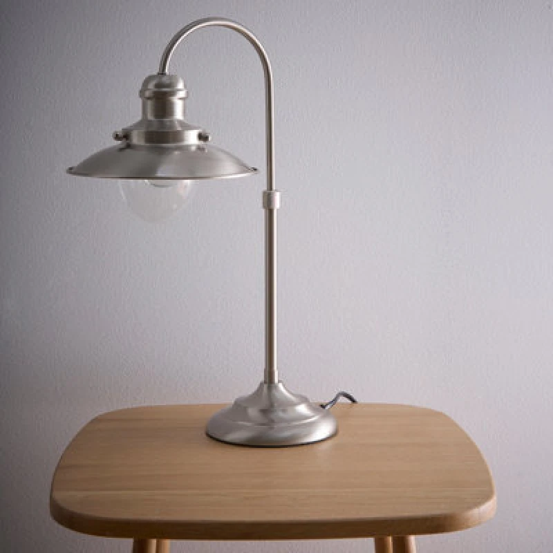 Image of K Living Chester Vintage Satin Nickel Fisherman Style Table Lamp