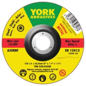 Image of 125X6X22.23MM A30RBF DPC Grinding Disc, Type 27