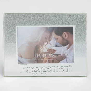 Image of 5" x 3.5" Silver Glitter Glass Frame - Engagement