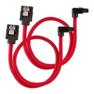 Image of Corsair 30cm Red Premium Braided Sleeved 90° SATA Data Cable