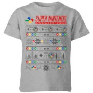 Image of Nintendo SNES Pattern Kid's Christmas T-Shirt - Grey - 3-4 Years
