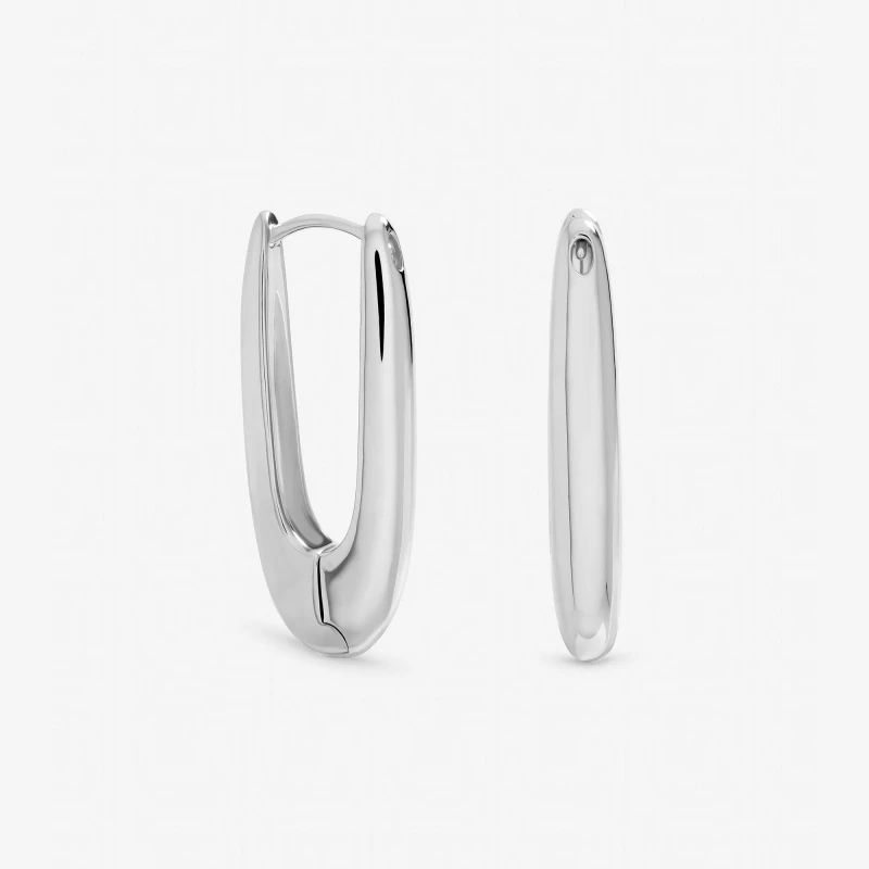 Image of Inicio Sterling Silver Plated Polished Long Fluid Hoops Silver female One Size