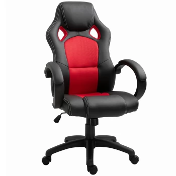 Image of HOMCOM High-Back Gaming Chair Swivel Home Office Computer Racing Gamer Desk Chair Faux Leather with Wheels, Black Red AOSOM UK