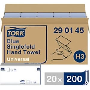 Image of Tork Folded Hand Towels H3 Universal 1 Ply C-fold Blue 200 Sheets Pack of 20