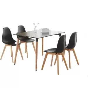 Image of 5 Pieces Life Interiors Rico Halo Dining Set - a Rectangular Dining Table and Set of 4 Black Dining Chairs - Black