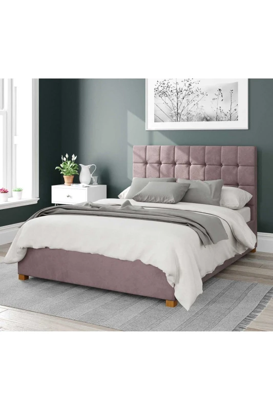 Image of Aspire Aspire Sinatra Upholstered Ottoman Storage Bed, Plush Velvet Fabric in Rose Size: Super King Rose Super King Unisex 5057632188977