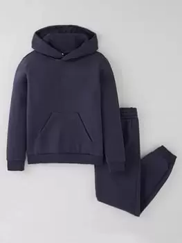 Image of adidas Junior Boys Badge Of Sport Overhead Hoody And Jogger Set - Dark Blue, Dark Blue, Size 7-8 Years