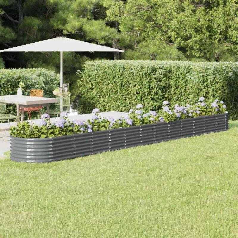 Image of vidaXL Garden Raised Bed Powder-coated Steel 512x80x36cm Anthracite, Grey 318941