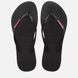Image of Havaianas Womens Slim Logo Metallic Flip Flops - Black/Pink - UK 8