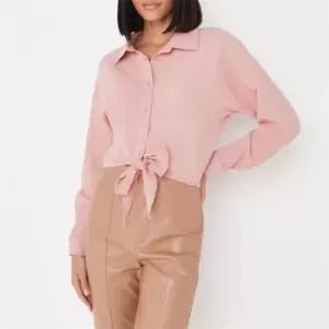 Image of Missguided Tall Crinkle Tie Front Shirt - Pink