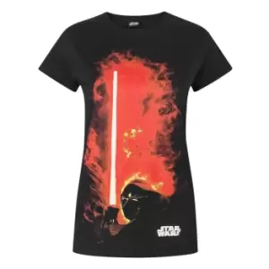 Image of Star Wars Womens/Ladies Darth Vader Lightsaber T-Shirt (L) (Black)