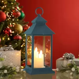 Image of Festive 31cm Blue Lantern With Battery Operated Candles