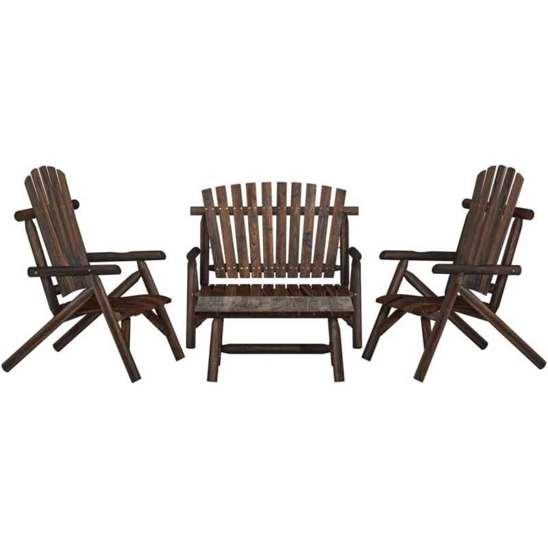 Image of vidaXL 4 Piece Garden Lounge Set Solid Wood Spruce, Brown 3185514
