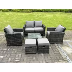 Image of Fimous 4 Seater Outdoor Dark Grey Rattan Lounge Complete Sofa Set with Square Coffee Table and 2 Stools