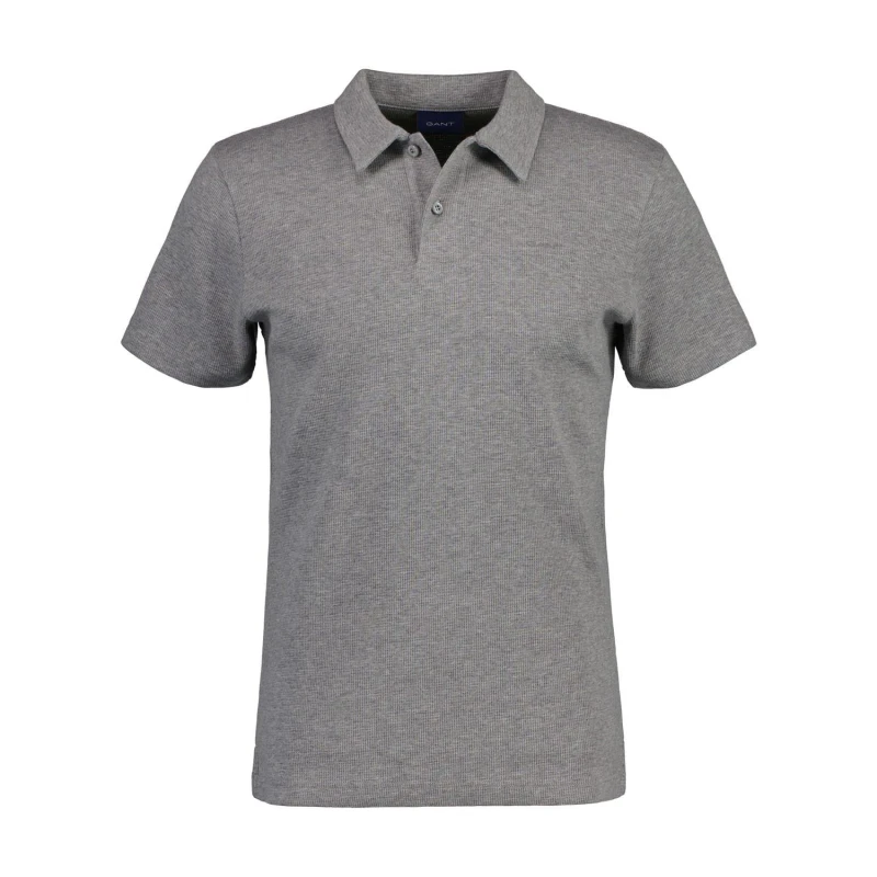 Image of Gant Waffle Texture Piqu Polo Shirt Grey male S