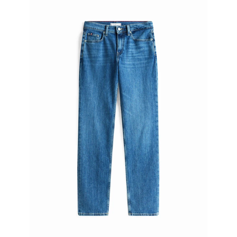 Image of Tommy Hilfiger Womens Mid Rise Straight Leg Jeans Mid Blue female 28 L30