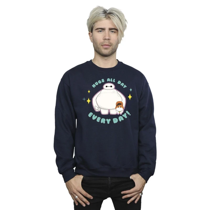 Image of Disney Men Big Hero 6 Baymax Hugs Everyday Sweatshirt in Navy Size: Small Navy S Male 5059934899124