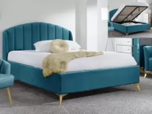 Image of GFW Pettine 5ft King Size Teal Upholstered Fabric Ottoman Bed Frame
