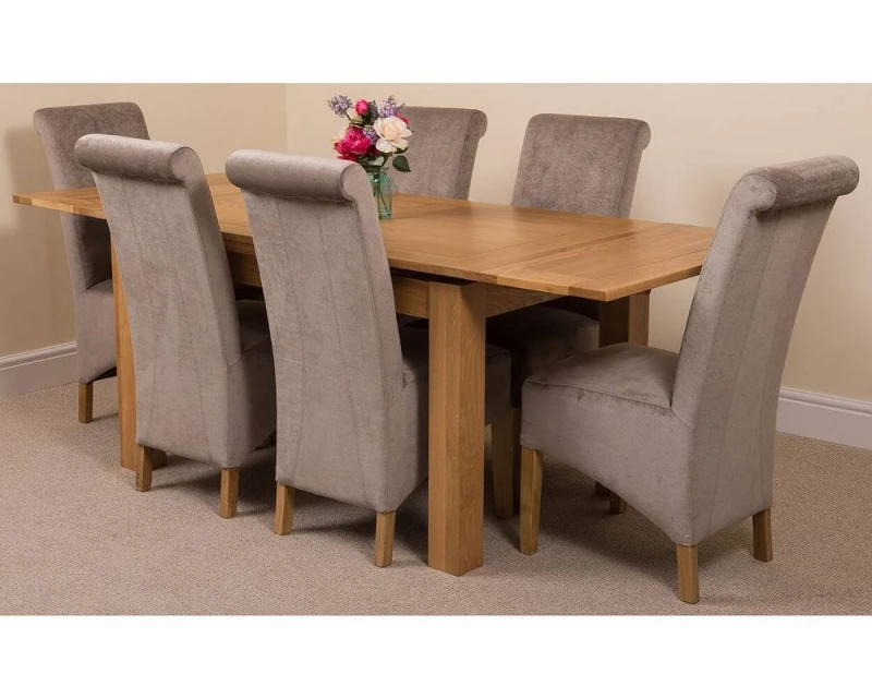 Image of Thats Furniture Richmond 140-220cm Oak Extending Dining Table + 6 Montana Fabric Chairs in Grey Grey Unisex