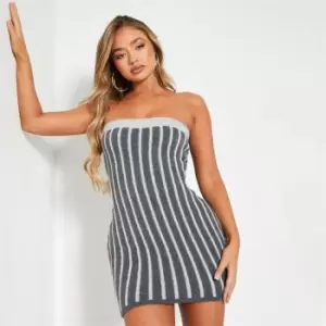 Image of I Saw It First Boucle Knit Pinstripe Mini Dress - Grey