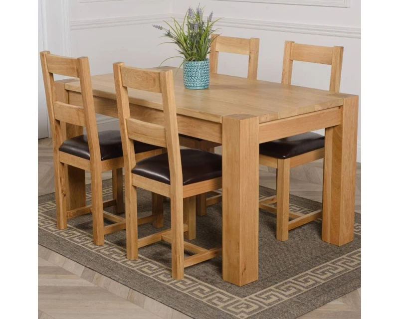 Image of Thats Furniture Kuba 150 x 85cm Chunky Medium Oak Dining Table & 4 Lincoln Chairs in Brown Brown Unisex 150 x 85 cm