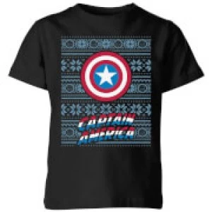 Image of Marvel Captain America Kids Christmas T-Shirt - Black - 7-8 Years