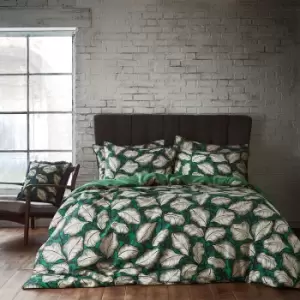 Image of Magali Tropical Printed Cotton Sateen Piped Duvet Cover Set Emerald, Emerald / King