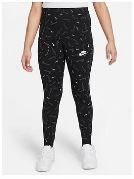 Image of Nike NSW Girls Favourite All Over Print Leggings - Black/White, Size L, Women