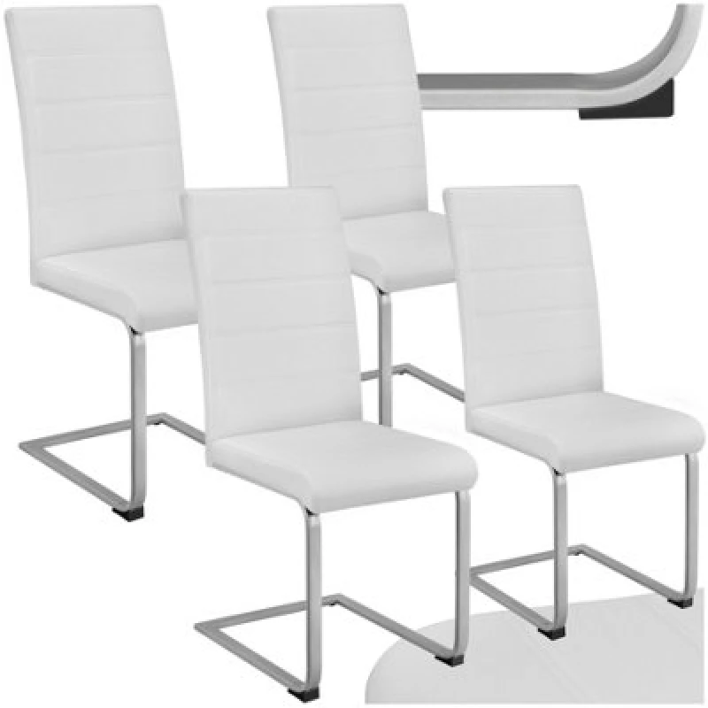 Image of Tectake Set Of 4 Dining Chairs - Cantilevered, High Backrest, Flat Steel Frame - White