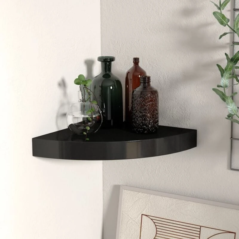 Image of VIDAXL Vidaxl - Floating Corner Shelf Black 25x25x3.8cm mdf 8720286075296