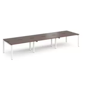 Image of Bench Desk 6 Person Rectangular Desks 4200mm Walnut Tops With White Frames 1200mm Depth Adapt
