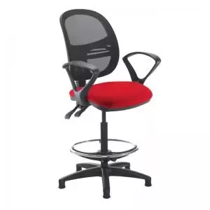 Image of Jota mesh back draughtsmans chair with fixed arms - Panama Red