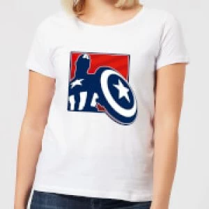 Image of Avengers Assemble Captain America Outline Badge Womens T-Shirt - White