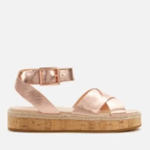 Image of Clarks Womens Botanic Poppy Leather Flat Sandals - Rose Gold - UK 3