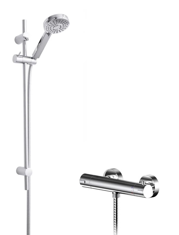 Image of Balterley Round Bar Valve Water Saving Slide Rail Kit Shower Set Chrome Silver