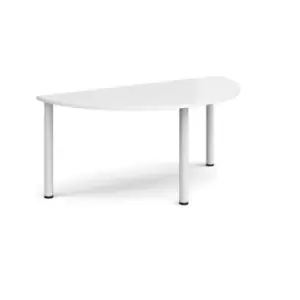 Image of Semi circular white radial leg meeting table 1600mm x 800mm - white