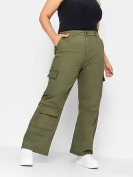 Image of Yours Multi Pocket Wide Cargo Khaki, Green, Size 30, Women
