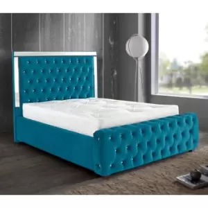 Image of Elegance Mirrored Bed Single Plush Velvet Teal