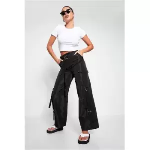 Image of I Saw It First Black Shell Utility Cargo Belted Wide Leg Trousers - Black