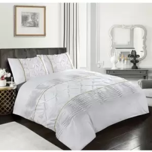 Image of Eleanor Lux Pintuck Duvet Cover Set White King Gold Laced - White