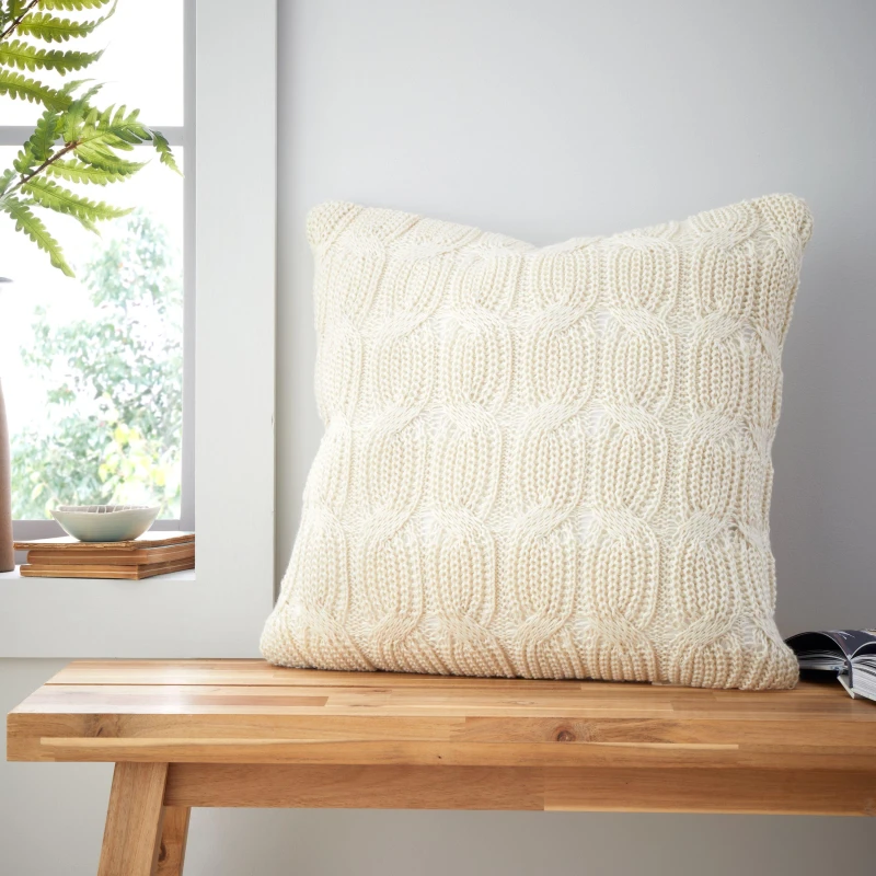 Image of Catherine Lansfield Chunky Marl Knit 45cm x 45cm Filled Cushion Cream