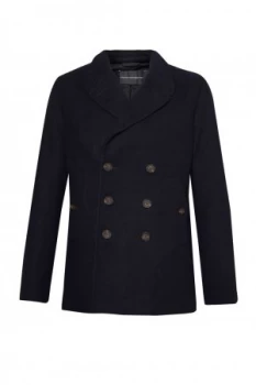 Image of Mens French Connection Melton Double Breast Peacoat Blue