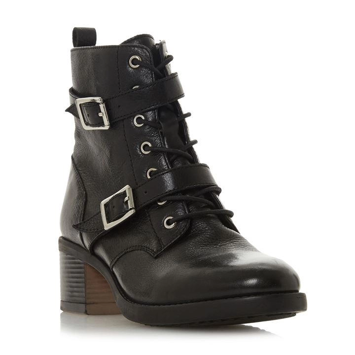 Image of Dune Black Leather 'Paxtone' Mid Block Heel Ankle Boots - 3