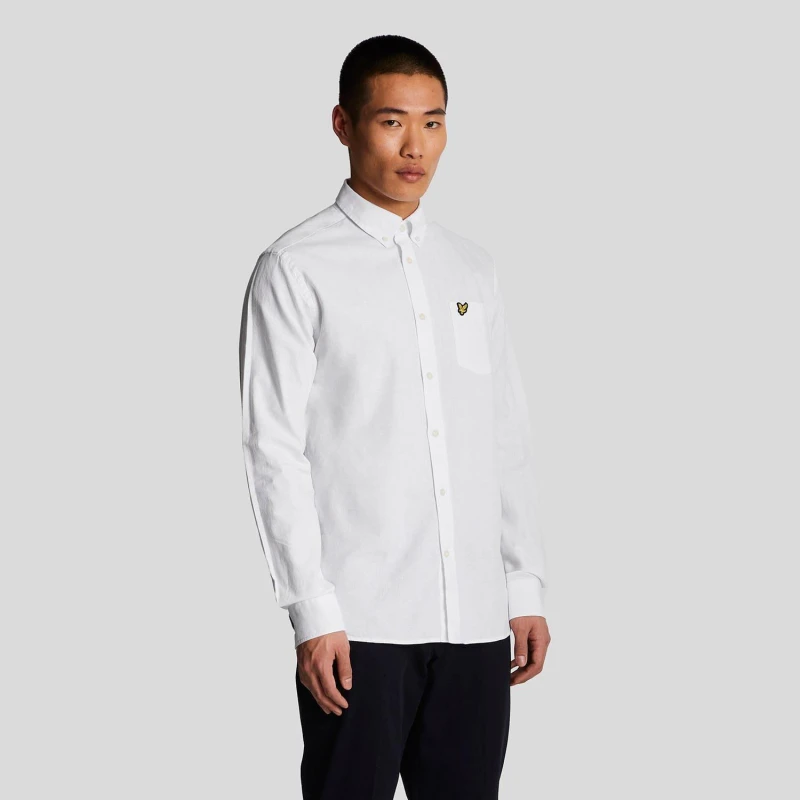 Image of Lyle and Scott Cotton Linen Button Down Shirt White male XS
