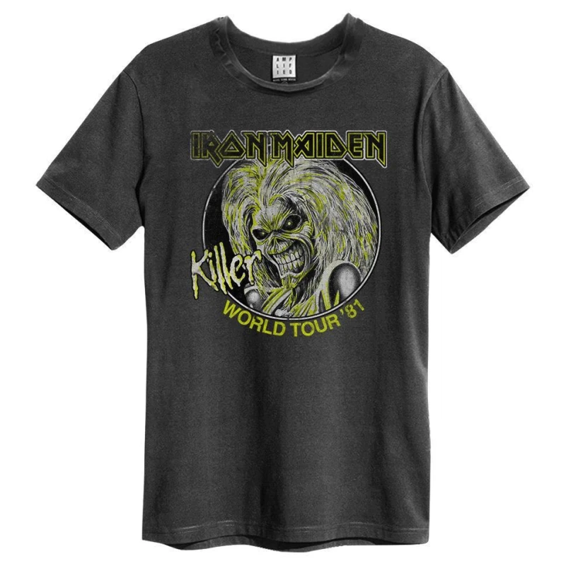 Image of Amplified Amplified Men Killer World Tour '81 Iron Maiden T-Shirt in Charcoal Size: Small Charcoal S Male 5063470345380