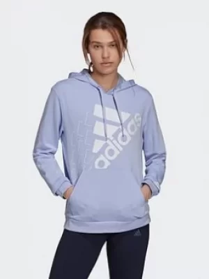 Image of adidas Brand Love Slanted Logo Relaxed Hoodie, Purple/White Size M Women