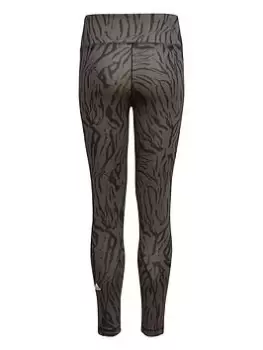Image of adidas Junior Girls 3 All Over Print Training Icons Leggings - Dark Grey, Size 14-15 Years